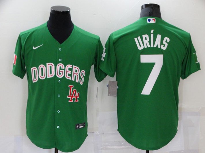 Men's Los Angeles Dodgers ACTIVE PLAYER Custom Green Mexican Heritage Night Stitched Baseball Jersey Men's Los Angeles Dodgers ACTIVE PLAYER Custom Green Mexican Heritage Night Stitched Baseball Jersey